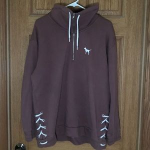 Victoria Secret Pink Quarter Zip-up Pullover With Dog Print Womens Size Large